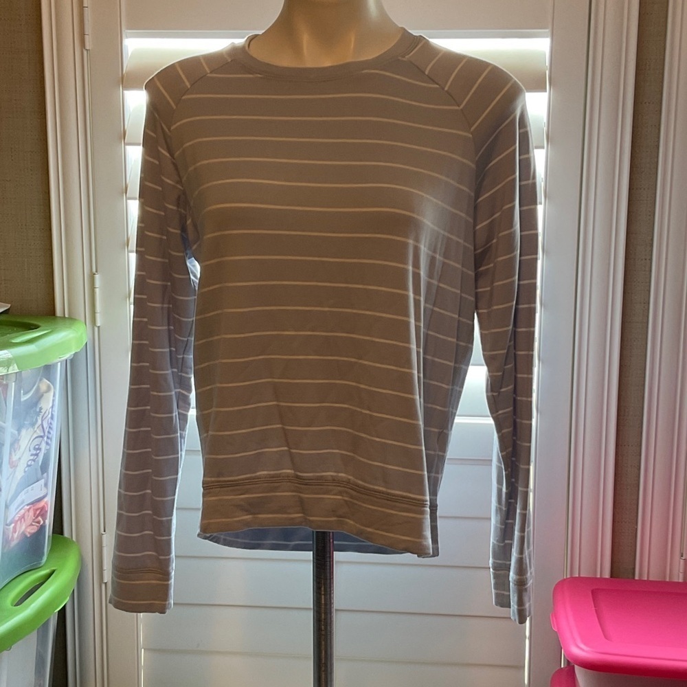 Altar'd State Beige and White Striped Long Sleeve Tee